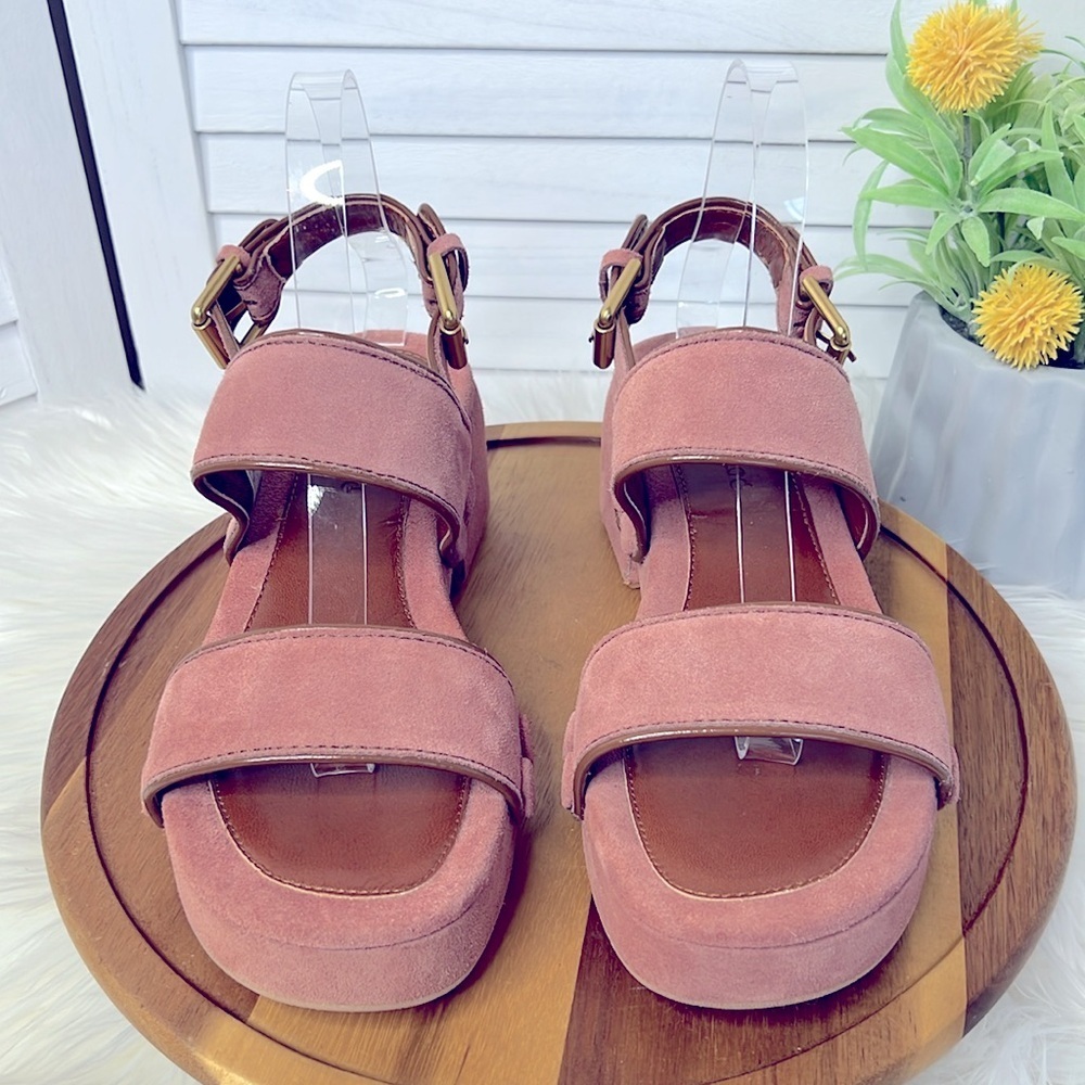 SEE BY CHLOE' l Pink Suede Galy Sandals Chunky Platform Summer Brass Hardware 39 - Picture 5 of 13